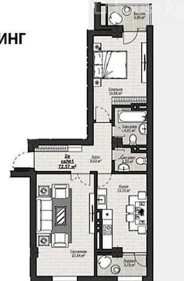 2 комнаты, 72 м², Бета Сторес 2 Элитка, 2 этаж, ПСО (под самоотделку)