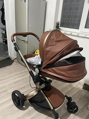 Универсальная детская коляска 3 в 1 JD Baby (коричневая эко‑кожа)