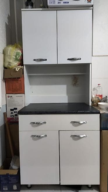 кухонные шкафы с мойкой: Кухонный шкаф-пенал с рабочей столешницей и надстройкой - Компоновка — 1