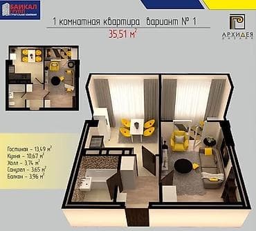 osh hostel: 1 комната, 34 м², Элитка, 11 этаж — 2