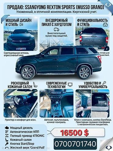 kia rio 2022: Ssangyong Rexton Sports: 2020 г., 2.2 л, Автомат, Дизель, Пикап — 1