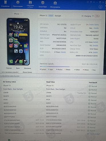 iphone 3g: IPhone 13, 256 ГБ, White Titanium, Защитное стекло, Чехол, Кабель, 81 % — 3