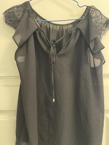 шифоновое: Черный топ с кружевными рукавами-«крылышками» - Цвет: черный - — 3