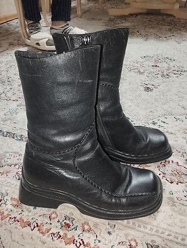 сапоги зимние кожаные: Женские зимние полусапоги из натуральной кожи, черные. - Материал — 1