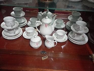 камни декор: Фарфоровый чайный сервиз с цветочным декором - Материал: тонкий — 4