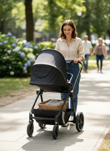 детская кухня бишкек игрушка: Коляска, цвет - Черный, Б/у — 1