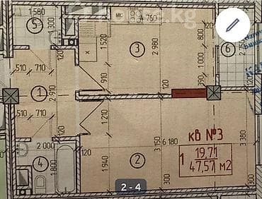 Недвижимость: 1 комната, 48 м², Джал мкр (в т.ч. Верхний, Нижний, Средний) Элитка, 2 этаж, ПСО (под самоотделку) — 2