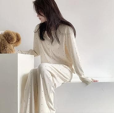 Женская домашняя пижама, 2 предмета - Цвет: молочный/айвори с мелким