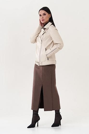 золотистое платье: Женская куртка-косуха из экокожи, цвет: молочный/кремовый. - — 3