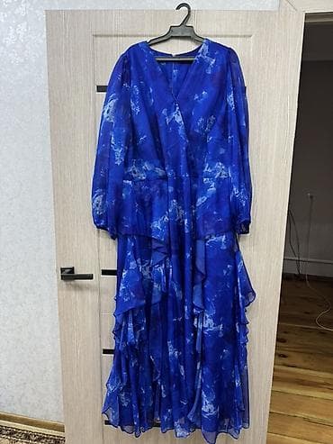 Женская одежда: Повседневное платье, Длинная модель, Шифон, На запах, 3XL — 4