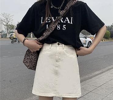 Жеке буюмдар: Юбка, Юбканын модели: Трапеция, Мини, Жынсы, Бели өйдө — 3