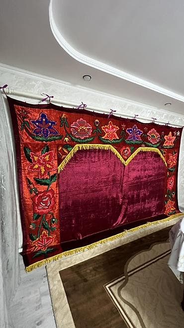 штора для душа: Настенный декоративный рушник/панно из бархата с вышивкой - Материал — 1