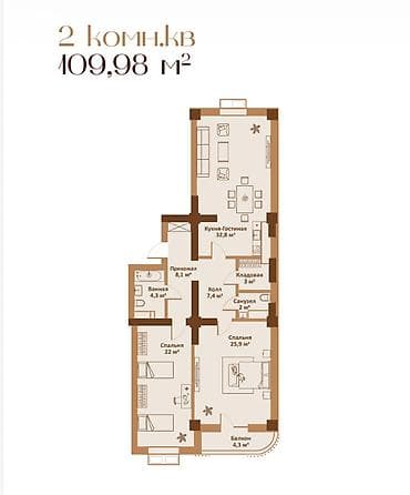 донецкая: 3 комнаты, 109 м², Элитка, 9 этаж, Готовая ПСО (под самоотделку) — 4