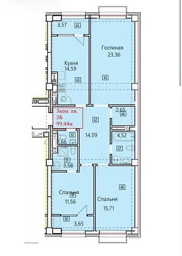 3: 3 комнаты, 99 м², Асанбай мкр Элитка, 7 этаж, ПСО (под самоотделку) — 1