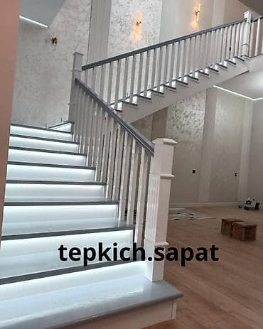 установка каркасного бассейна цена: Деревянная лестница Для дома, Форма лестницы: Много-маршевая, Стиль: Классический — 2