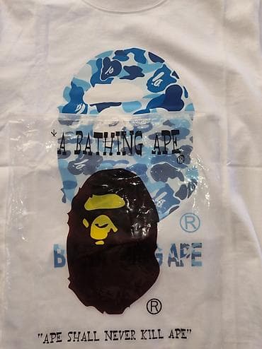 nike tech flecee: Футболка A Bathing Ape (BAPE) - Цвет: белый-синий - Принт: крупный — 1