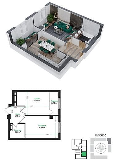 1 комната, 40 м², Элитка, 11 этаж, Готовая ПСО (под самоотделку)