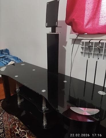 телевизор и тумба: Тумба и подставка для телевизора, Напольная, Стекло, цвет - Черный — 2