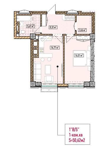 2 комнаты, 51 м², Элитка, 12 этаж, ПСО (под самоотделку)