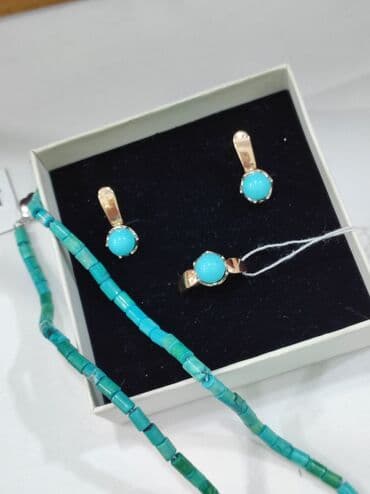 украшение шампанского для свадьбы: Серебряный Комплект+ Бусы Бирюза Серебро с напылением золото Размеры — 11