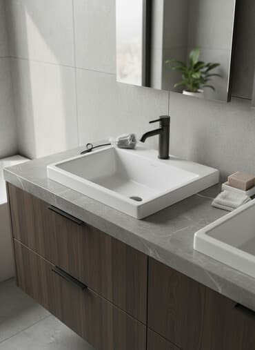 раковина с пьедесталом: Раковина для ванной, Квадратная форма, Материал: Керамика — 1