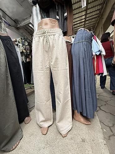 Жеке буюмдар: Женские свободные брюки на резинке с шнурком - Посадка: средняя — 3