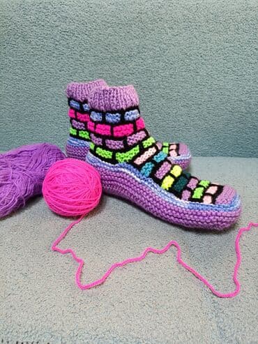 перчатки найк: Вязаные тапочки -носочки 🩵💛🩵 — 4