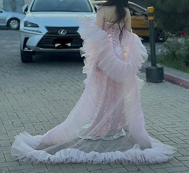 платье рапунцель: Вечернее платье русалка + накидка-шлейф - Цвет: нежно-розовый с — 4