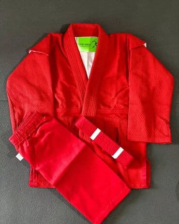 купальник для художественной: Костюм для самбо (красный) - Комплект: куртка (самбовка), шорты/брюки — 5