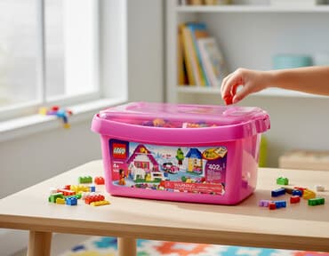 контейнер для игрушек: LEGO Большая коробка с розовыми кубиками LEGO Состояние новое — 1