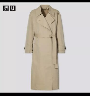 плащи от дождя: Плащ-тренч Uniqlo U, бежевый. - Длинный силуэт ниже колена - — 2