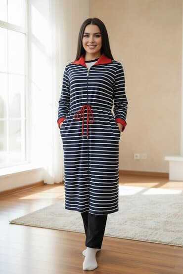 домашние халаты больших размеров: Халат, Хлопок, Турция, В полоску, S — 1