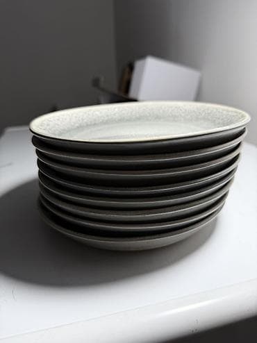 Идиш-аяк: Керамическая тарелка глубокая, серо-графитового цвета с эффектной — 3