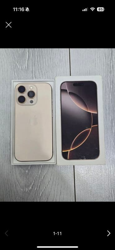 айфон 11 про бу бишкек: IPhone 16 Pro, Колдонулган, 256 ГБ, Desert Titanium, Заряддоочу түзүлүш, Коргоочу айнек, Каптама, 91 % — 1