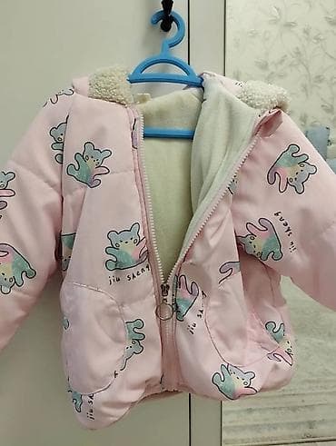 Платья: Детская утеплённая куртка с капюшоном - Цвет: нежно‑розовый с принтом — 4