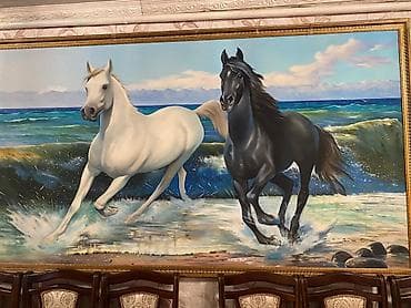 Большая настенная картина «Кони у моря» размер 241*142 - Реалистичный