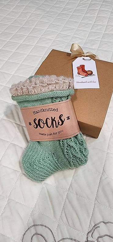 белые носки: Вязаные вручную носки - Цвет: нежная мята с бежевым оборчатым верхом — 3