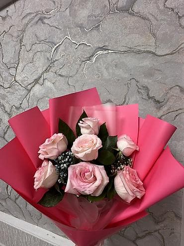 Гирлянды: 💐 Продам букет роз Нежно-розовые розы, свежие, красивое оформление — 3