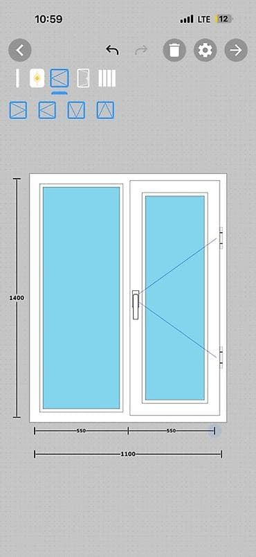 Двухстворчатое пластиковое окно - Размер: 1100 × 1400 мм -