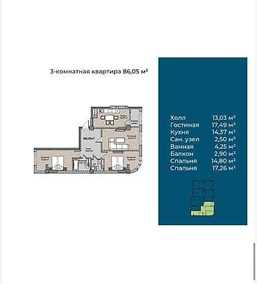 продажа квартир в жк софия: 3 комнаты, 86 м², Элитка, 10 этаж — 10