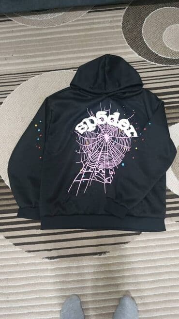 как новая: Худи с капюшоном, черное, с ярким принтом “sp5der” - Материал: плотный — 2