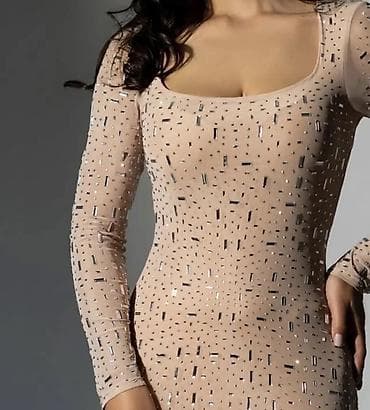 платье с бисером: Вечернее платье в пол с пайетками - Цвет: шампань/нюд с мерцающим — 2