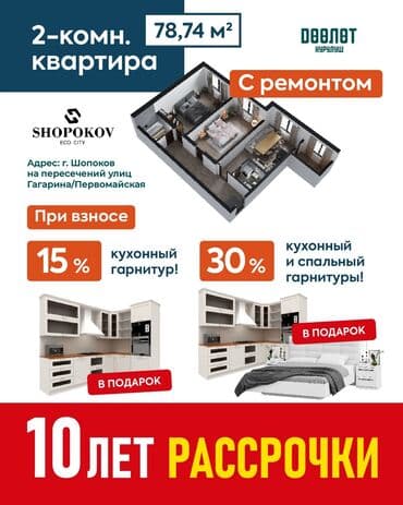 Строится, 2 комнаты, 75 м²