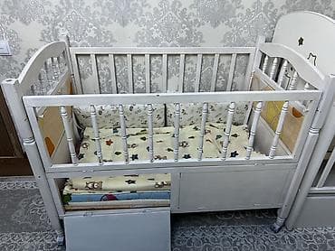 матрас в бишкеке: Детская кроватка - Материал: массив/дерево, окрашено в белый цвет. - — 6