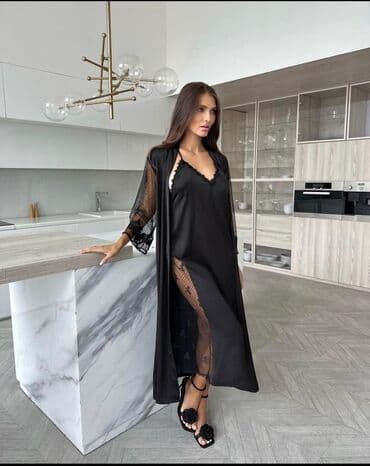 банный халаты: Ночная сорочка, Атлас, Длинная модель, S, M, L — 3