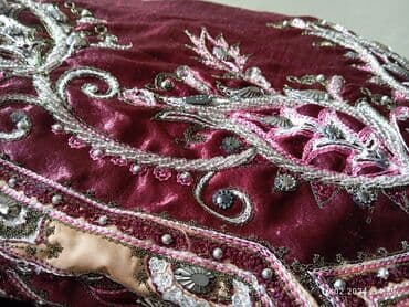 бордовое платье в пол: Вечернее платье, Длинная модель, Атлас, С рукавами, 4XL — 3