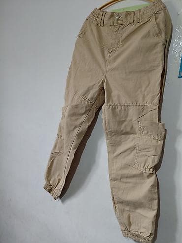 штаны карго мужские: Брюки карго, бежевые - Прямой крой с заужением к низу - Эластичный — 1