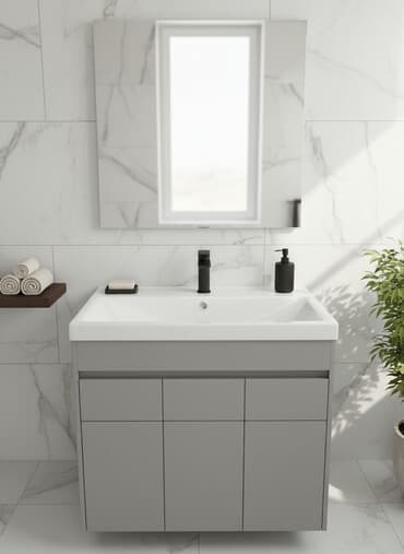 умывальник с тумбой в ванную: Раковина для ванной, Квадратная форма, Материал: Керамика — 1