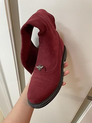 Бордовые ботфорты-носки выше колена. - Материал верха: мягкий