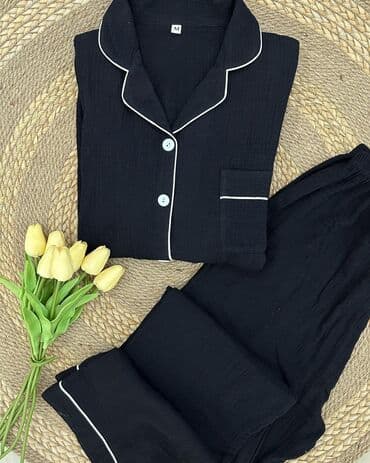 пижама для кормящих: Ваши любимые-МУСЛИНОВЫЕ🤍 M L XL(рукава длинные) 🍒легкие 🍒дышащие — 6